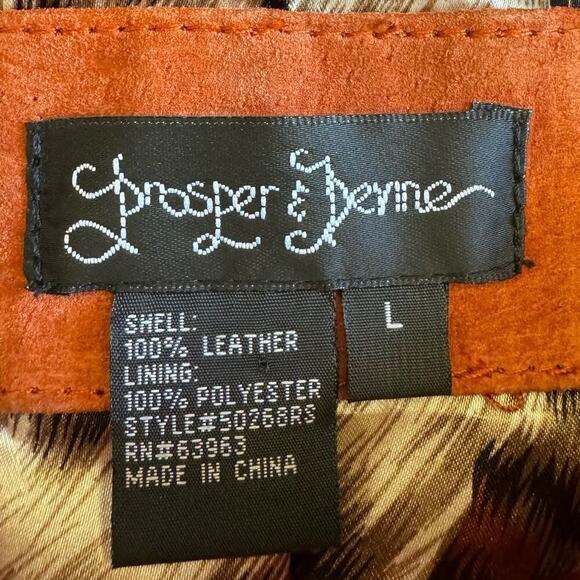 Burnt Orange Suede Leather Jacket w Ruffles & Large Buttons by Prosper & Devine - Picture 9 of 9